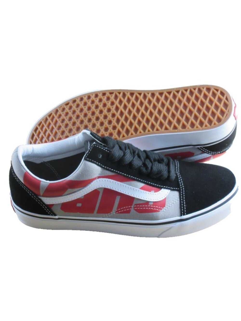 Vans Men's Old Skool Jumbo VANS Logo Black White Red Canvas Suede shoes Size 9.5 - Picture 2 of 7